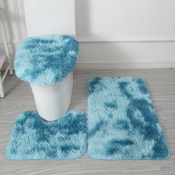 XUNRYAN U-Shaped Toilet Bath Mat Set,Commode Contour Rug,Soft Plush Water Absorped Carpet Tie Dyed Non-Slip Bath Mat Decoration(Blue) Clearance Sale
