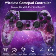 XUNSTORE Wireless Controller Compatible with P4/P4 Slim/P4 Pro/Windows PC,with Dual Vibration,6-Axis Motion Control,Speaker,3.5mm Audio Jack,Purple Galaxy