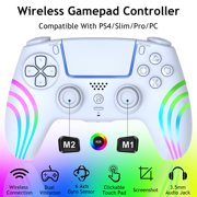 XUNSTORE Wireless Controller Compatible with P4/P4 Slim/P4 Pro/Windows PC,with RGB Lighting,Dual Vibration,6-Axis Motion Control,Speaker,3.5mm Audio Jack,White