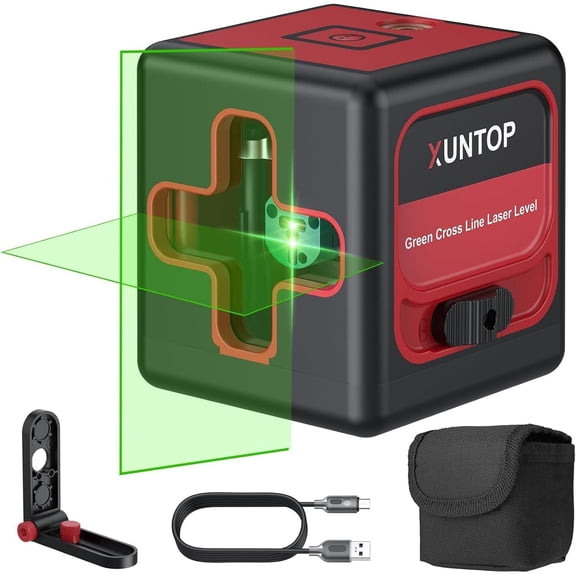 XUNTOP 100Ft Laser Level Self Leveling (3) with 1.5mm/5m Accuracy Green Cross Laser Level with Magnetic Bracket and Pouch for Picture Hanging Wall Floor Tile Construction (Class 2, <1mW Output)