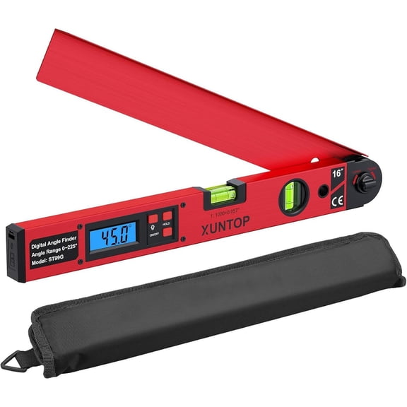 XUNTOP Digital Angle Finder - 0-225/0.5 Precision LCD Display Digital Protractor, 16in Aluminum Measuring Tool with Horizontal & Vertical Bubbles for Woodworking, Construction, 16 Inches