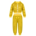 thumbnail image 1 of XUNZOO Boys Girls Hip Hop Dance Outfits Sequins Long Sleeve Zipper Hoodie Jacket with Pants Yellow 150, 1 of 7
