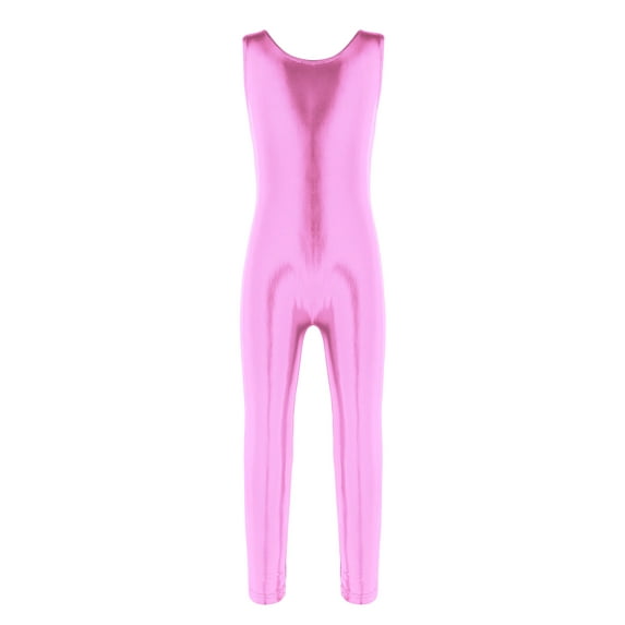 XUNZOO Children Girls Metallic Sleeveless Gymnastics Leotard Ballet Dancing Jumpsuit Unitard Costumes Pink M
