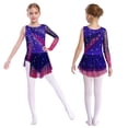 thumbnail image 1 of XUNZOO Girls Color Block Long Sleeve Figure Skating Gymnastics Skirted Leotard Rhythmic Performance Outfits Purple 14, 1 of 7