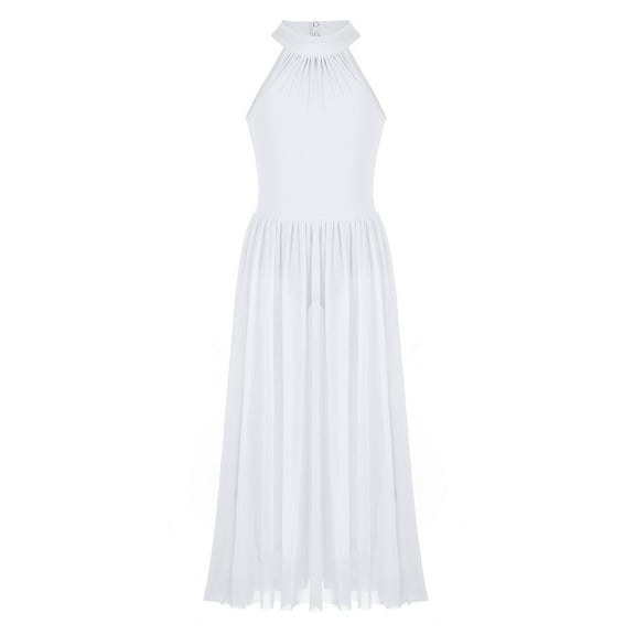 XUNZOO Girls Cutout Back Praise Lyrical Modern Dance Dress Gymnastics Leotard Dress White 8