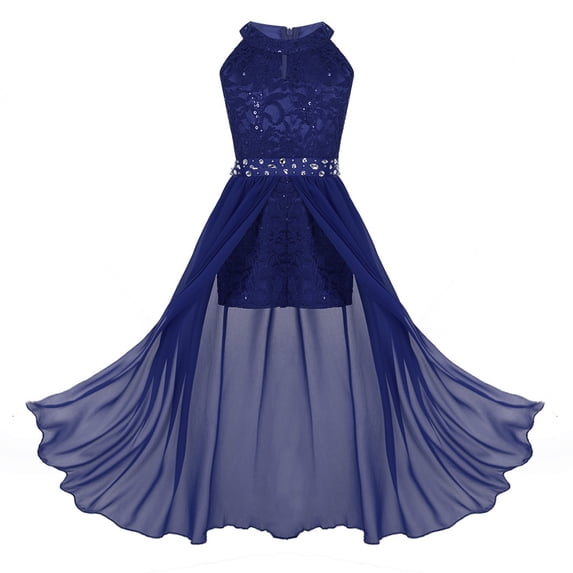 XUNZOO Junior Big Girls High Neck Chiffon Bridesmaid Dress Wedding Party Ball Prom Long Gowns Blue 12