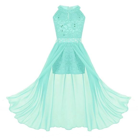 XUNZOO Junior Big Girls High Neck Chiffon Bridesmaid Dress Wedding Party Ball Prom Long Gowns Mint Green 6