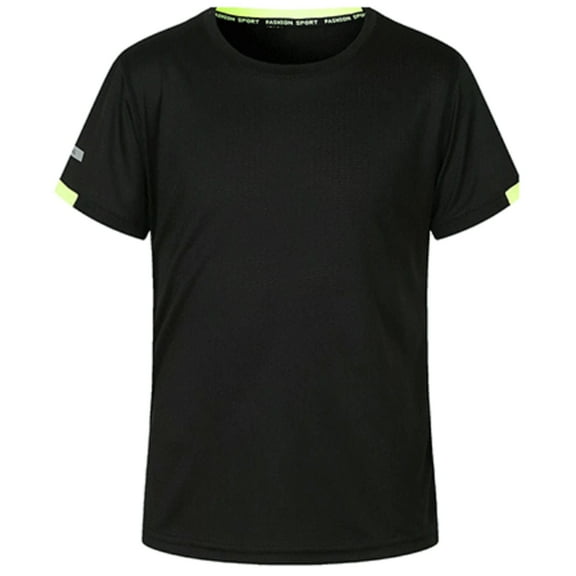 XUNZOO Kids Boys Solid Short Sleeve Tee Shirt Quick Dry Crewneck Active Sports T-Shirt Gym Running Black 140