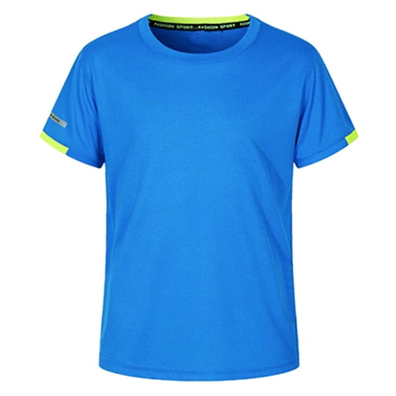 XUNZOO Kids Boys Solid Short Sleeve Tee Shirt Quick Dry Crewneck Active Sports T-Shirt Gym Running Blue 120