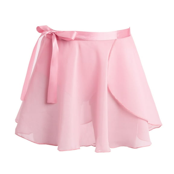 XUNZOO Kids Girls Ballet Dance Chiffon Skirt Sheer Mini Pull-On Wrap with Waist Tie Pink L