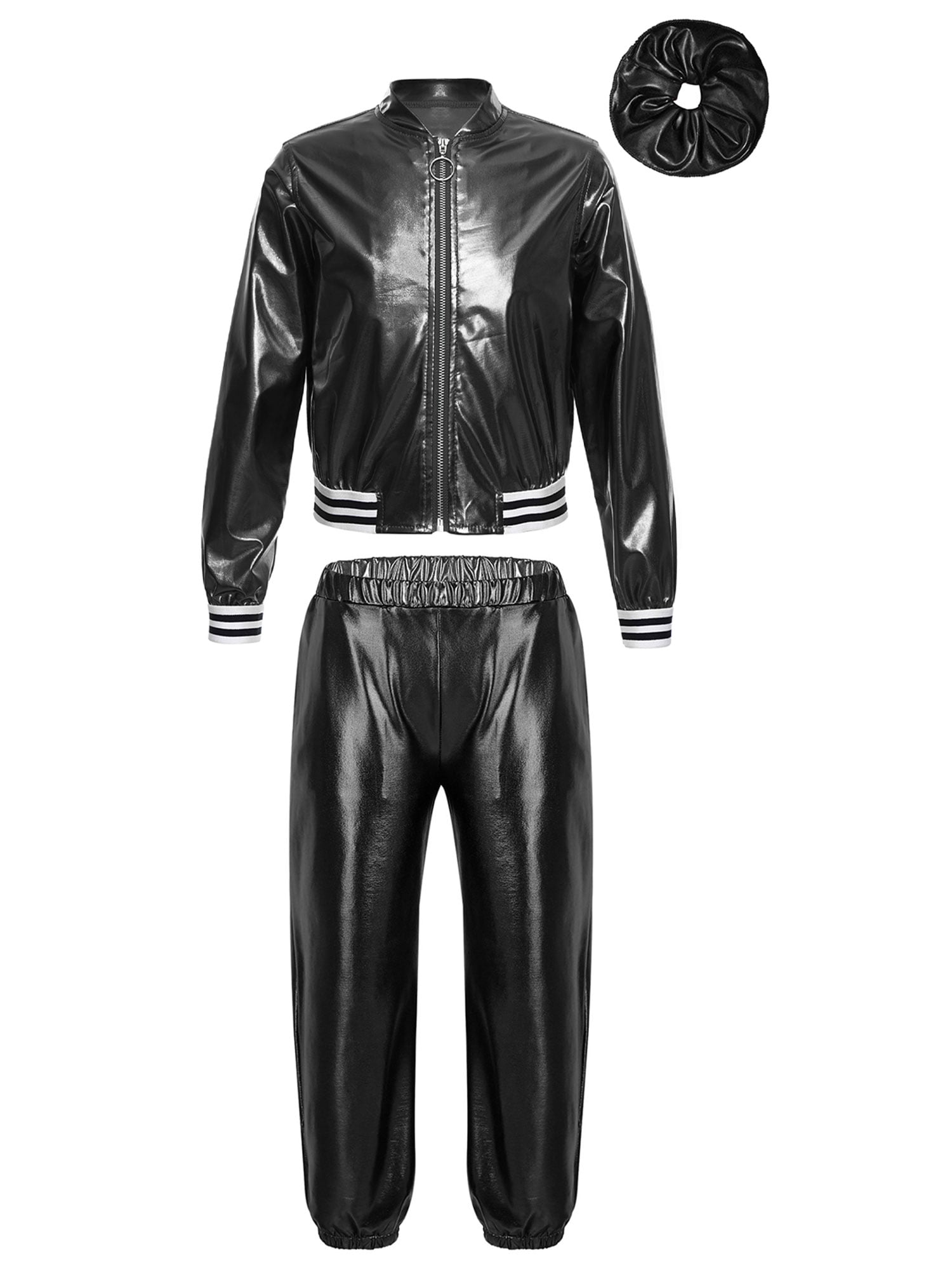 【son and daughter 】ブラック XUNZOO Kids Girls Boys Jazz Hip Hop Outfits Dance Wear Shiny