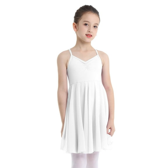 XUNZOO Kids Girls Chifforn Camisole Ballet Dance Tutu Dress Gymnastics Leotard Lyrical Dress White 3XL