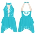 thumbnail image 1 of XUNZOO Kids Girls Figure Ice Skating Dress Sleeveless Rhinestone Ballet Dance Leotard Lyrical Dress Costume Blue Green 8, 1 of 6