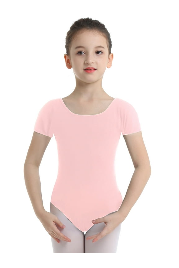 Kids Girls Short Sleeve Classics Gymnastics Ballet Dance Leotard Athletic Bodysuit Dancewear Pink 10