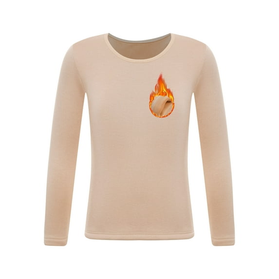 XUNZOO Kids Girls Thermal Underwear Top Fleece Lined Long Sleeve Undershirts Baselayer Underwear Nude 160