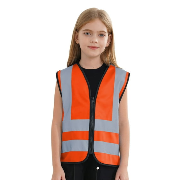 XUNZOO Kids Safety Vest High Visibility Reflective Vest Construction Worker Traffic Vest with Strips A Orange XXL