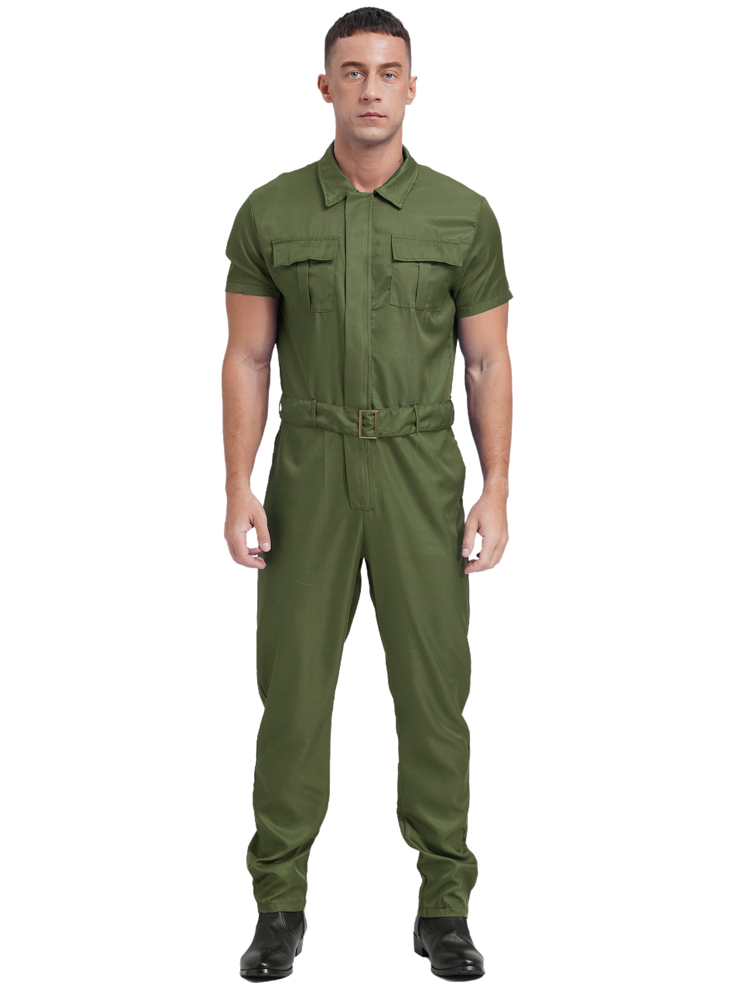 XUNZOO Mens Short Sleeve Work Overalls Zipper Mechanics Workwear