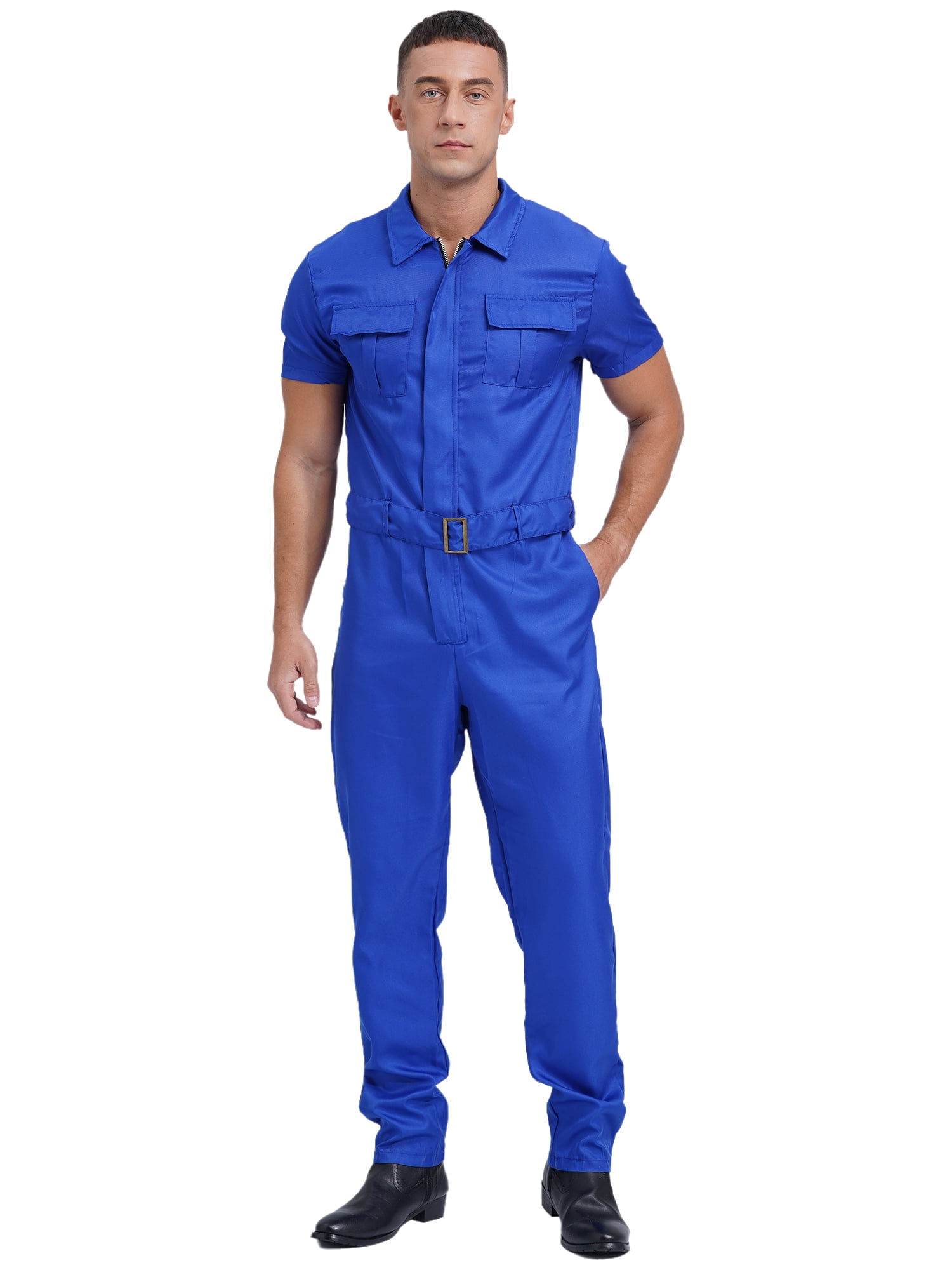 XUNZOO Mens Short Sleeve Work Overalls Zipper Mechanics Workwear