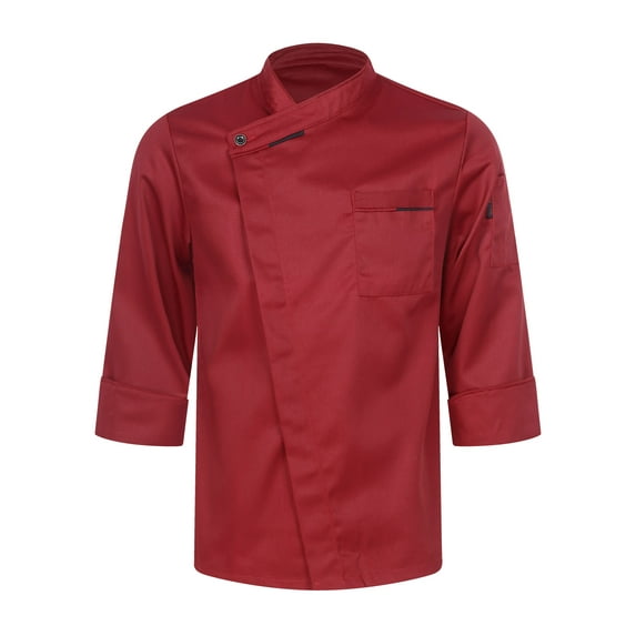 XUNZOO Unisex Chef Jacket Coat Food Service Uniform Shirt Tops Cooking Workwear for Men Women Burgundy Long Sleeve XL