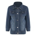 thumbnail image 1 of XUNZOO Women's Classic Denim Jacket 3/4 Sleeve Vintage Loose Jean Coat Casual Turn-Down Collar Jean Dark Blue XXL, 1 of 7