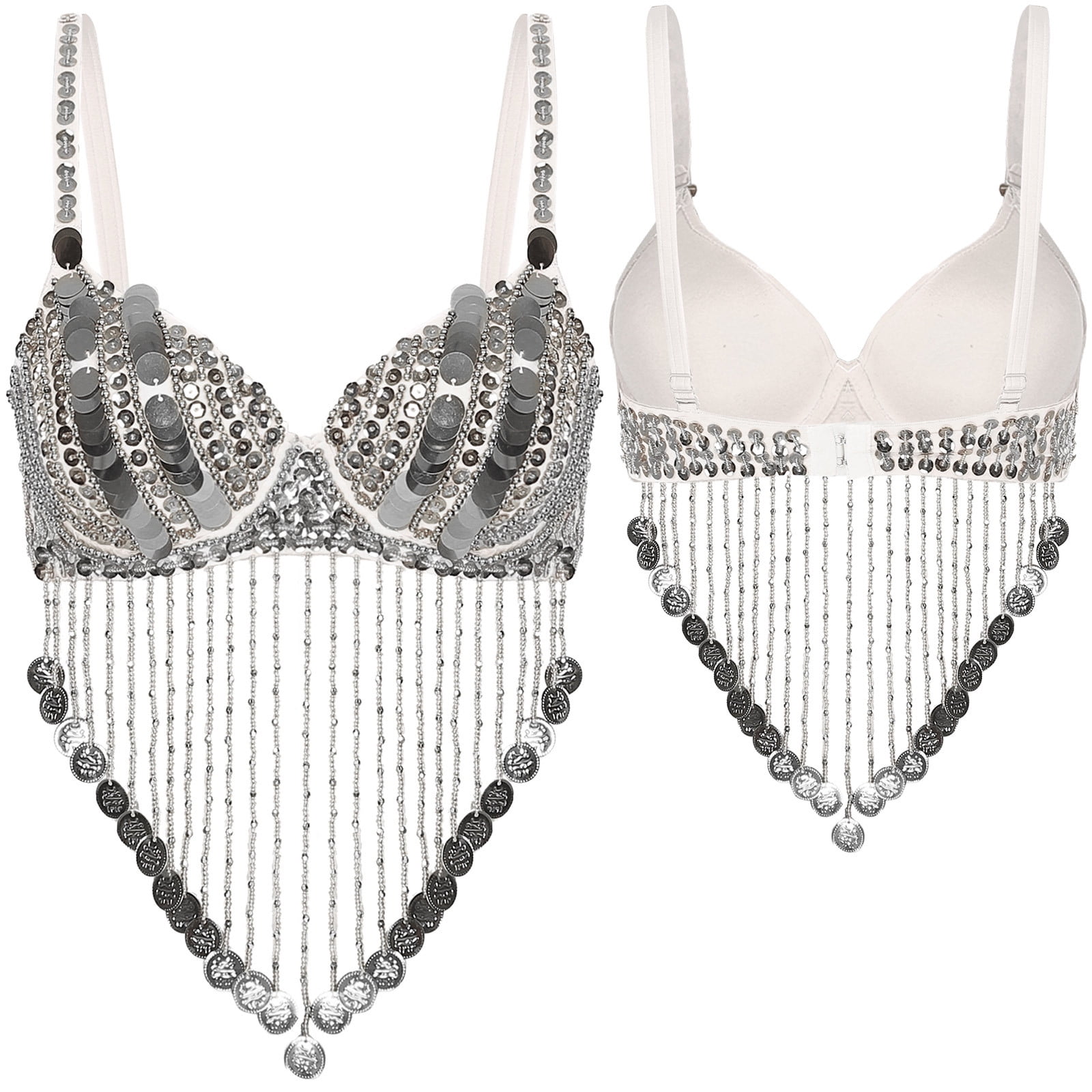 Haut Paillettes Femme Dos Nu Papillon - Crop Top Bandage Pour Danse Du Ventre, Soirée, Déguisement