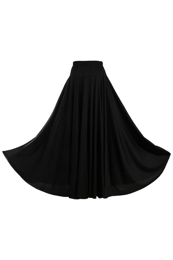 Women's Solid Color Ruffle Skirt Flared A-line Midi Skirt High Waist Elastic Dance Skirts Black 4XL
