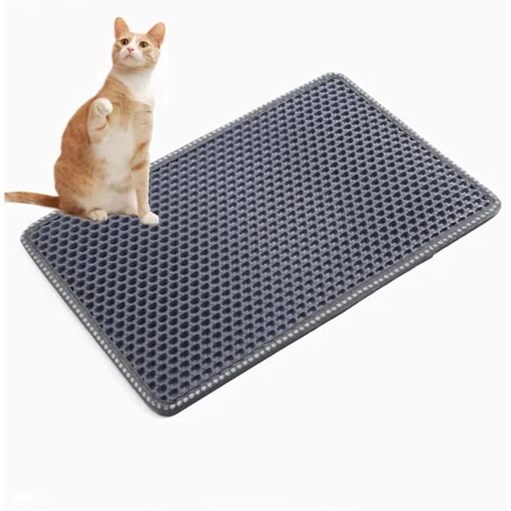 PUPIX Cat Litter Mat Double Layer Kitty Litter Trapping Mat Waterproof Urine Proof Easy Clean Scatter Control EVA Cat Mat with MiLi Shape Scratching Design 21 x 14 Inch (Gray)