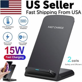 XUPIX Wireless Charger Stand Fast Charging 15W Qi Charging Pad Dock for iPhone Samsung Galaxy Phone Charging Stand Dual Coil Wireless Charger for Android iOS Devices