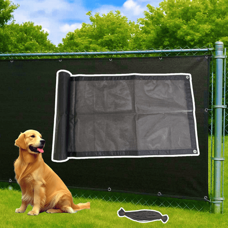 XUSKY 6ft x 50ft Vinyl Coated Fence Privacy Screen Chain Link Mesh with Ropes - Black