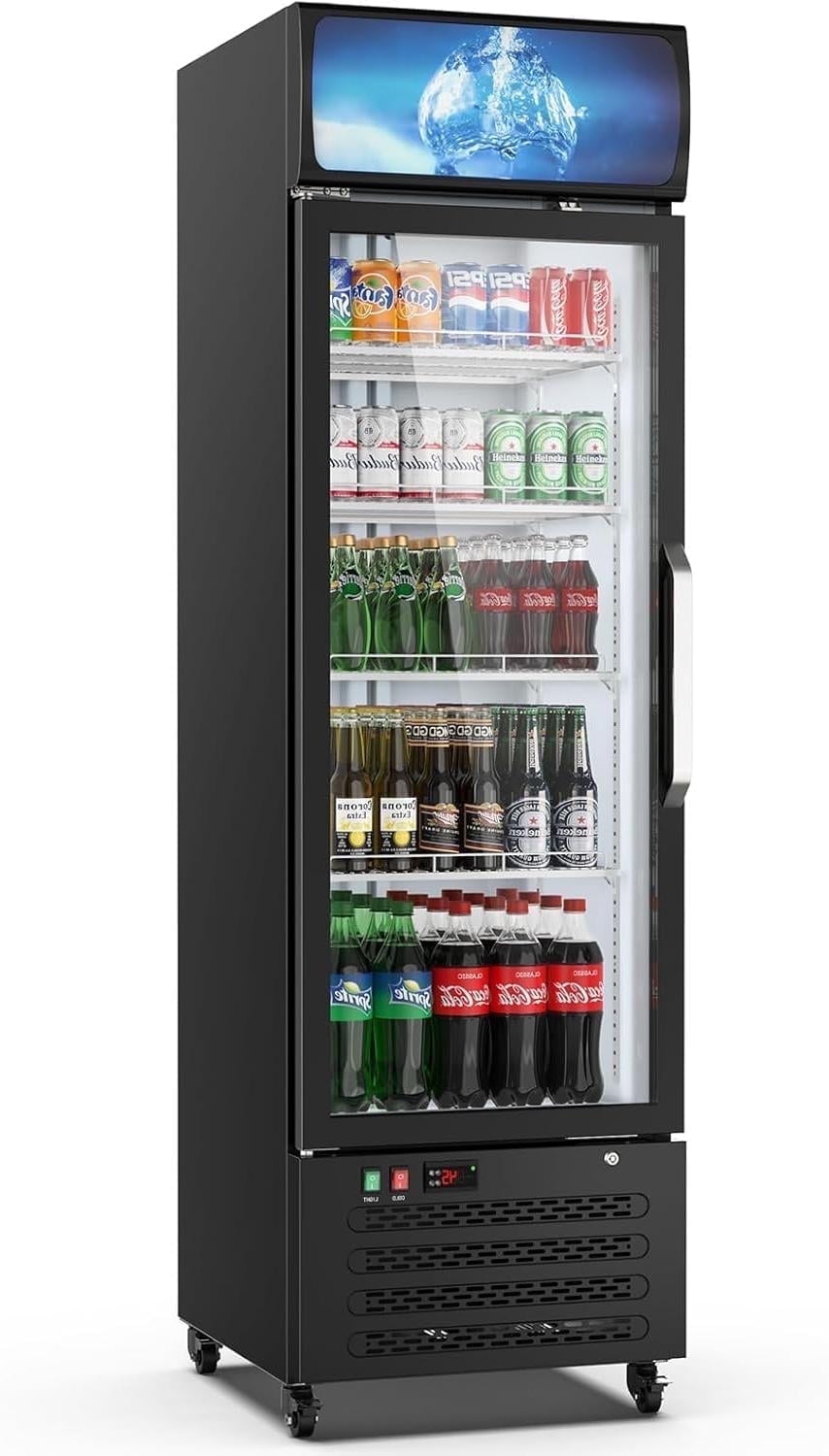 XUTUMM 12 cu ft Commercial Beverage Refrigerator, Glass Door Display Cooler Merchandiser with LED Light, Freestanding Compact Fridge for Shop Restaurant Business Use