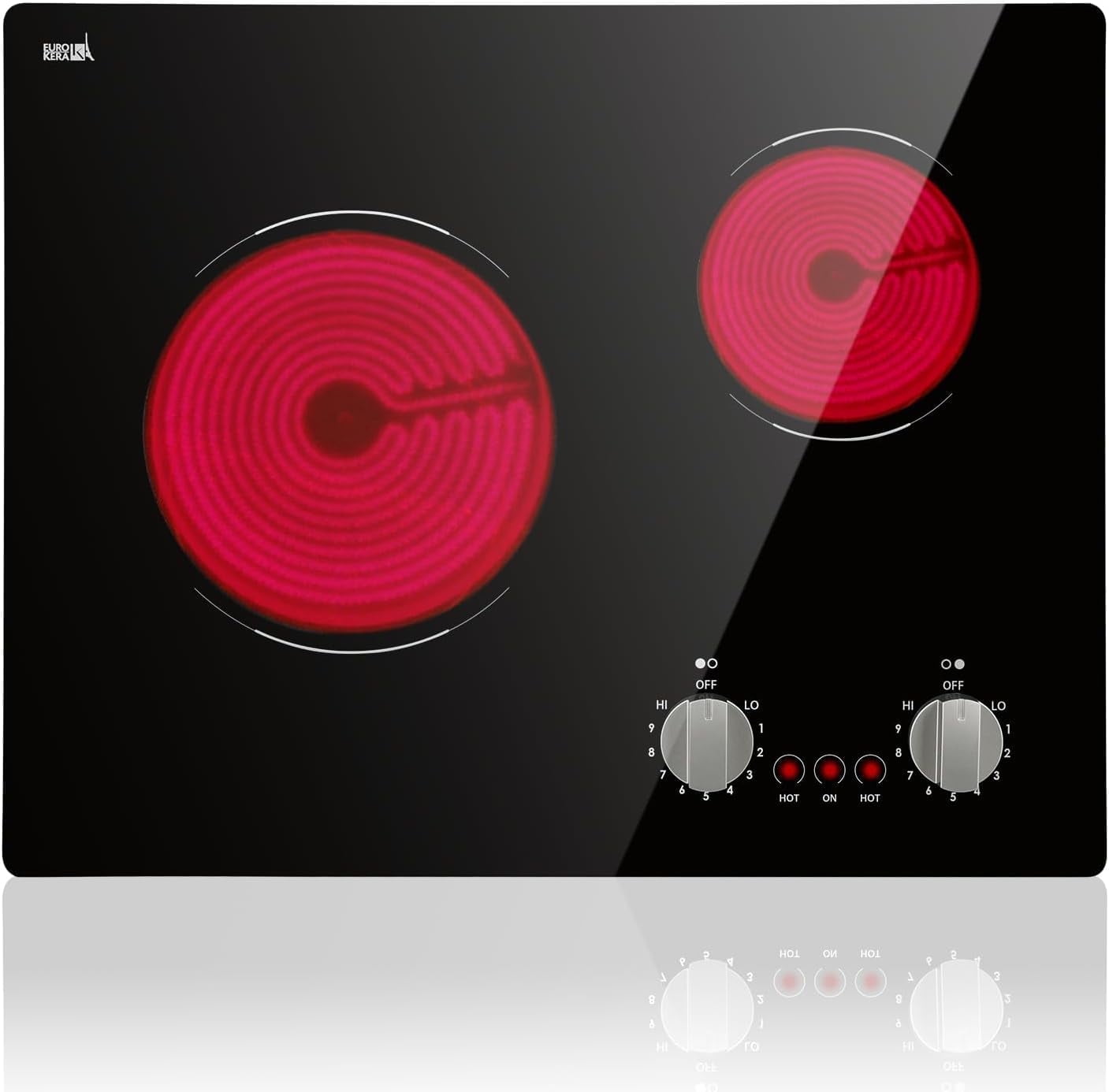 XUTUMM 21-inch Built-in Electric Cooktop, 2-Burner 3700W with Mechanical Knob Control, 9-Level Heating & Overheat Protection, 220-240V Hardwired