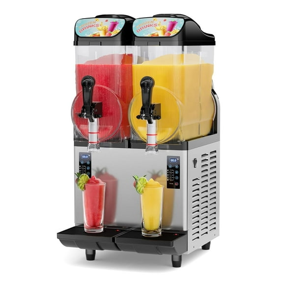 XUTUMM Commercial Slushie Machine, 2x15L Tanks Margarita & Slushy Maker, 6 Preset Programs & Auto-Clean, No Ice Needed, with LED Display for Cocktails, Daiquiri, Frozen Drinks