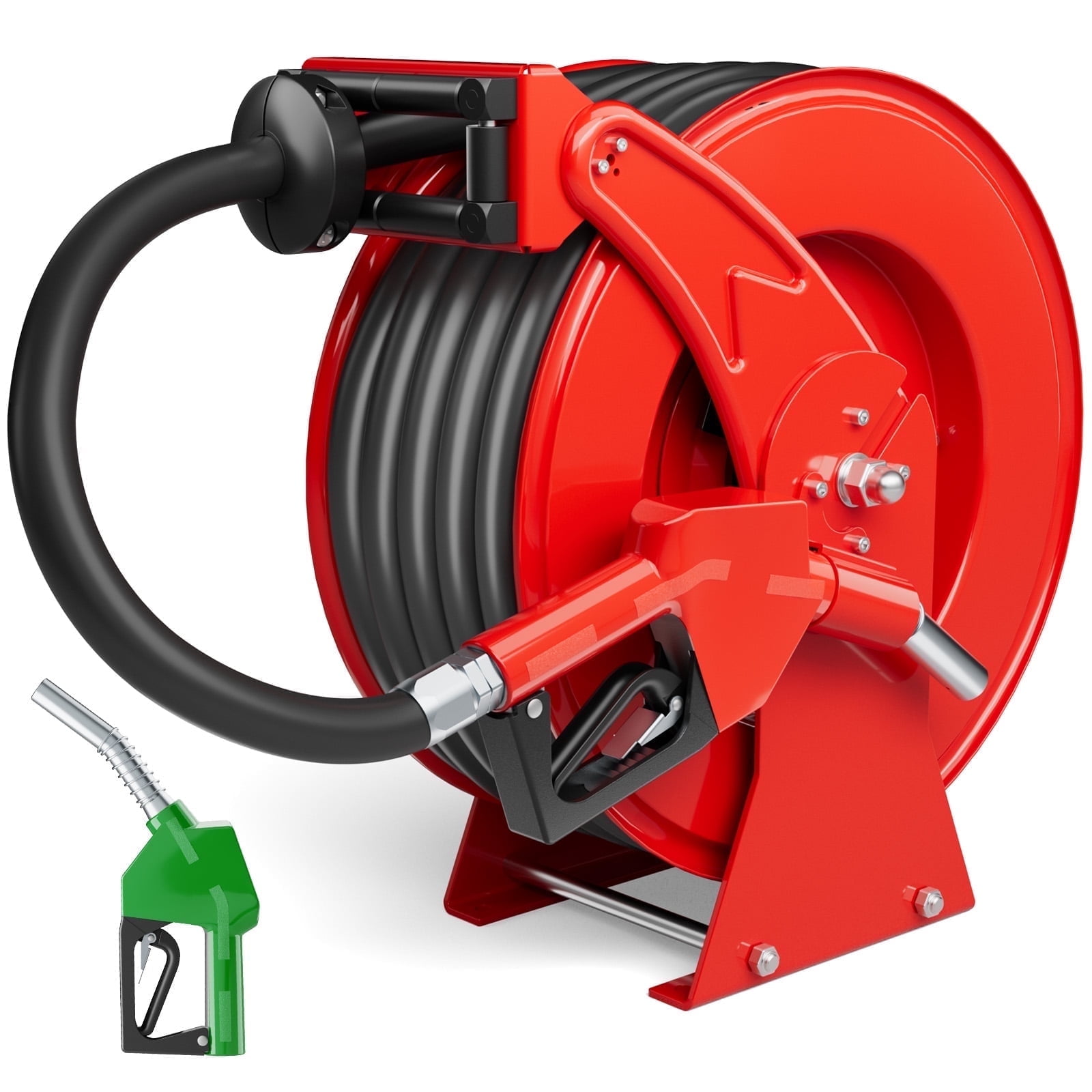 XUTUMM Diesel Fuel Hose Reel Retractable 3/4" x 50' Adjustable Dual Arm, All-weather, Auto Rewind, Heavy Duty Steel, with Fueling Nozzle for Aircraft Ship Vehicle Tank Truck, 300 PSI