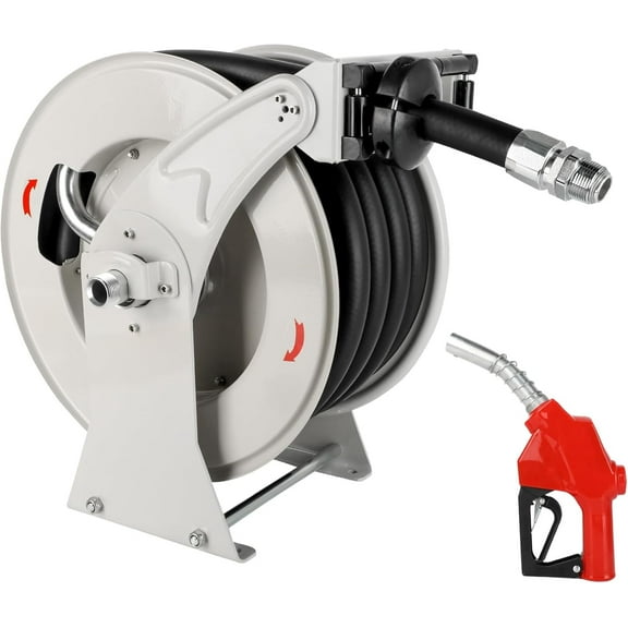 XUTUMM Fuel Hose Reel Retractable 1" x 33' Adjustable Dual Arm, All-weatherAuto Rewind, Heavy Duty Steel, with Fueling Nozzle for Aircraft Ship Vehicle Tank Truck, 300 PSI