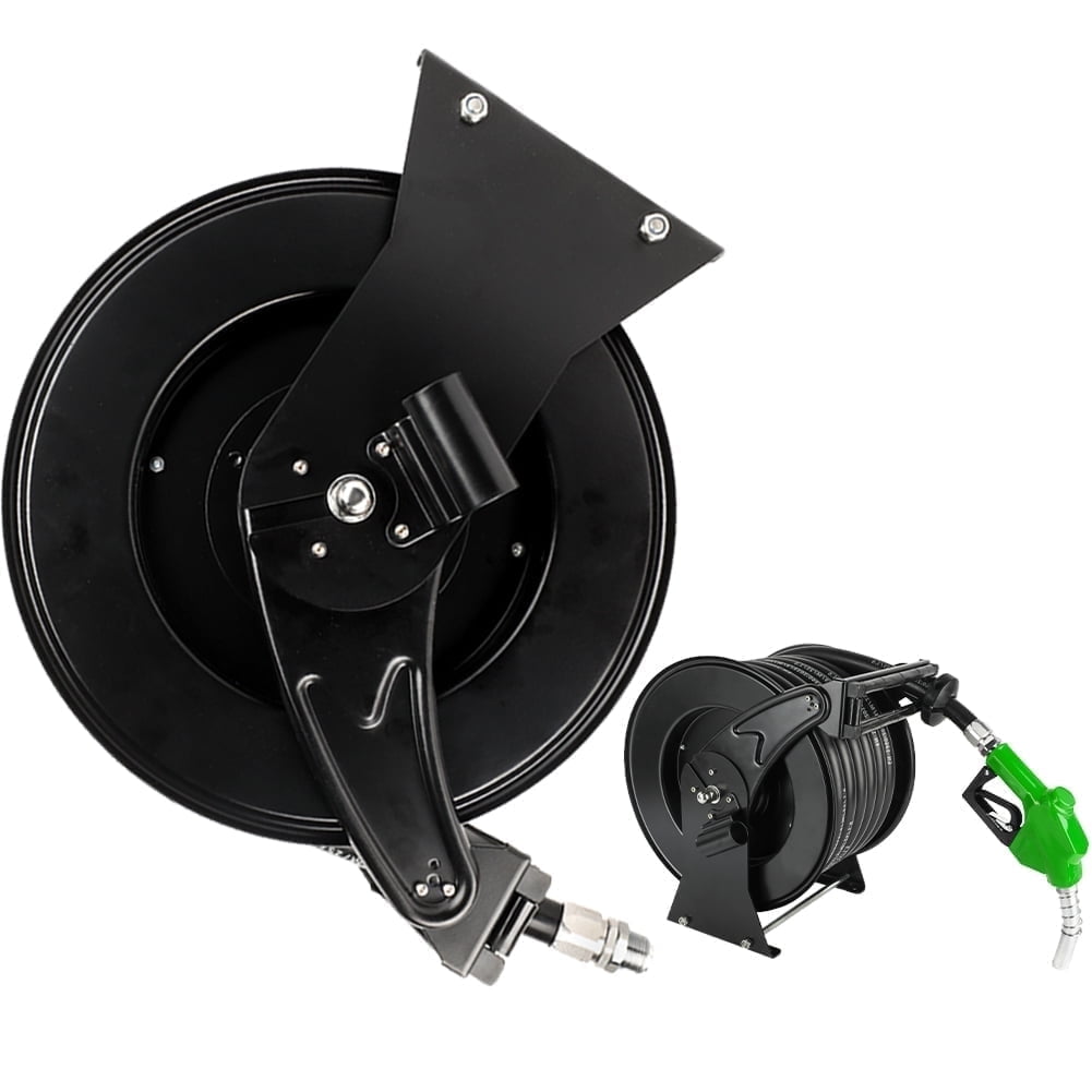 XUTUMM Fuel Hose Reel Retractable 1" x 50' Adjustable Dual Arm, All-weatherAuto Rewind, Heavy Duty Steel, with Fueling Nozzle for Aircraft Ship Vehicle Tank Truck, 300 PSI