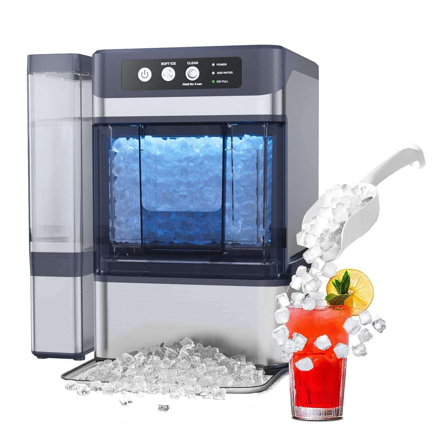 XUTUMM Nugget Ice Maker Countertop, 40lbs/Day Soft Chewable Pellet Ice Ready in 5-8 Mins, Self-Cleaning for Home, Party, RV