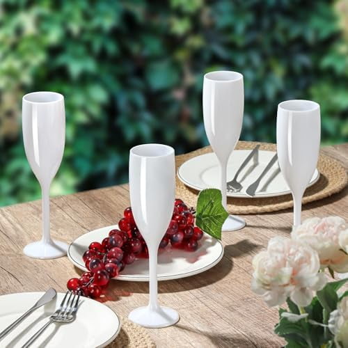 XUWAIDSGN Champagne Flute Acrylic Champagne Glasses Wedding Toasting Champagne Flute Goblet Plastic Reusable Unbreakable Champagne Cups for Bachelorette Wedding Bridal Shower Party (White, 10)