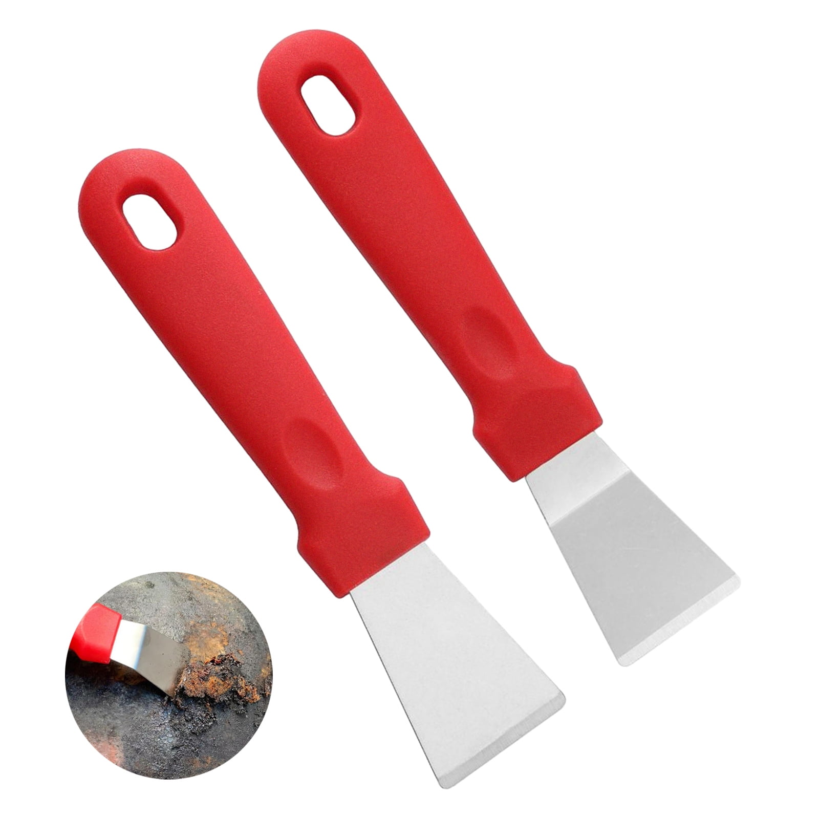 XUWSSF 2 pcs Cleaning Scraper, Stainless Steel Multi-Kitchen Scraper Cleaning Shovel with Plastic Handle for Ovens, Stoves, Induction Hob