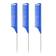 XUWSSF Rat Tail Combs, Long Steel Needle Parting Combs for Women(Purple|Blue|Pink)