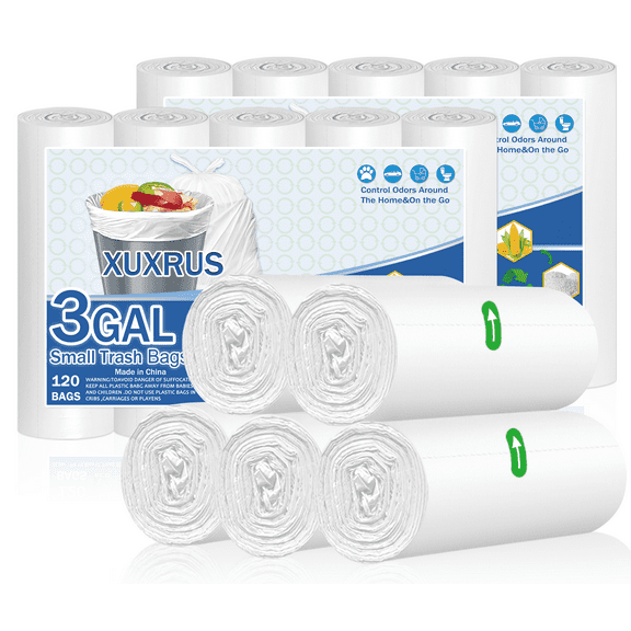 XUXRUS 3Gal Garbage Bags Unscented Wastebasket Liners for Offices,Bedrooms and Kitchens ,2 Packs 240 Count ,White10 Rolls