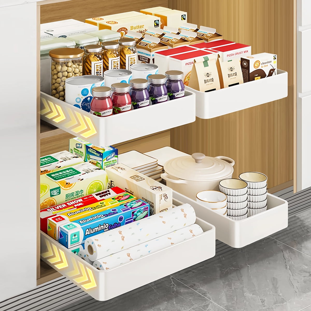 XUXRUS 4-Drawer Cabinet Organizer, Kitchen & Bathroom Cabinet Organizer, White, 4 Count