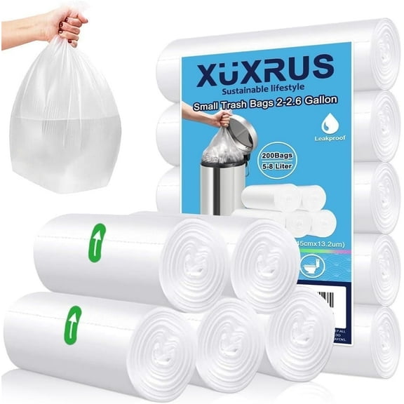 XUXRUS 5 Liters 200 Bags Small Bin Bags Clear Plastic Bags for Office,Kitchen,Bathroom.