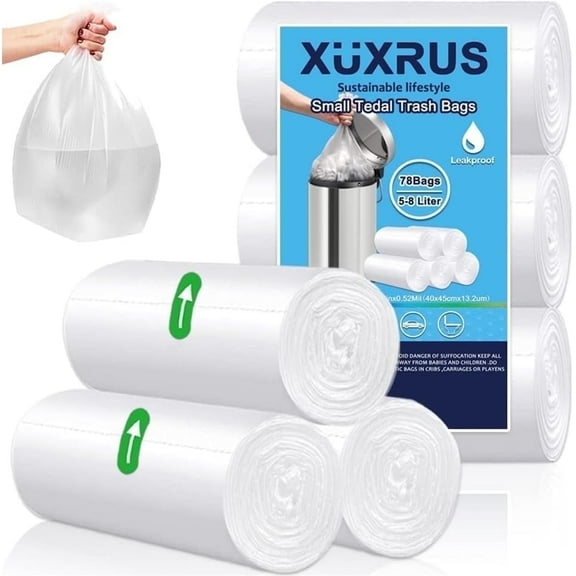 XUXRUS 5l Small Clear Plastic Bin Bags 78 Counts Strong Wastebasket Trash Can Bin Liners for Bathroom Toilet,Bedroom, Office.