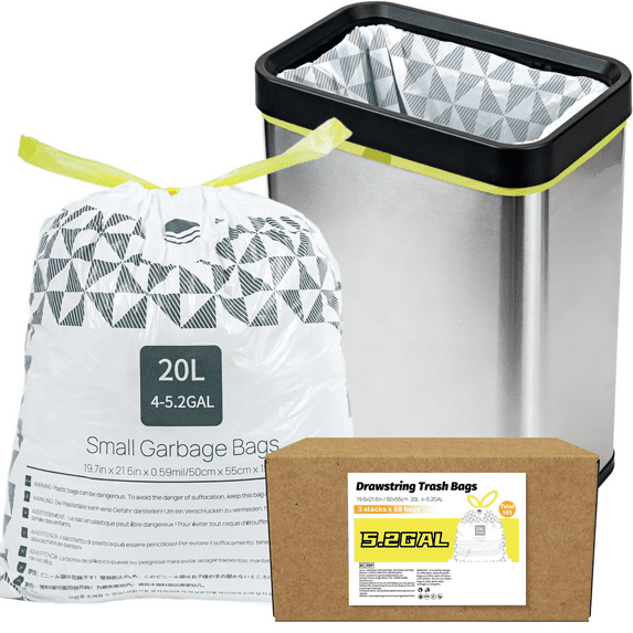 XUXRUS 20L White Trash Bags,165 Count Leak-Proof-Extra Thick 5.2Gal Garbage Bags, Pre-Separated Bin Liners for Bathroom, Kitchen, Living Room