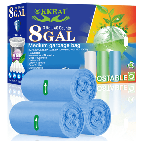 XUXRUS 8 Gallon Garbage Bags Medium Kitchen Trash Bags 30L Wastebasket Bags for Home Office,60 Count