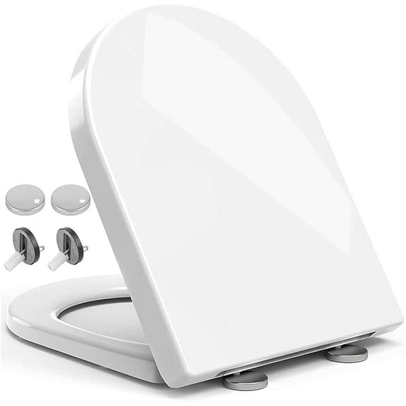 XUXRUS Elongated D Shaped White Toilet Seat with Adjustable Hingetoilet toilet lid cover, Easy Install & Easy Clean, GD-D015