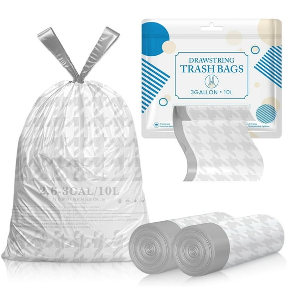 XUXRUS Tear-Free 3 Gallon Drawstring Wastebasket Liners, 90 Unscented Bags, 1 Pack
