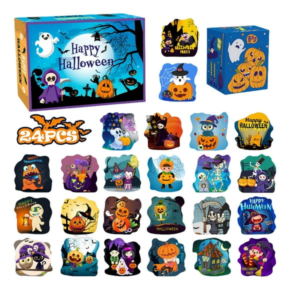 XUYAN 24PCS Thrilling! Halloween Countdown Toy Puzzle One Box Is Full of Surprises Do You Dare To Challenge It , Halloween Mystery Toy Surprise Box for School Activities Gifts Party Games