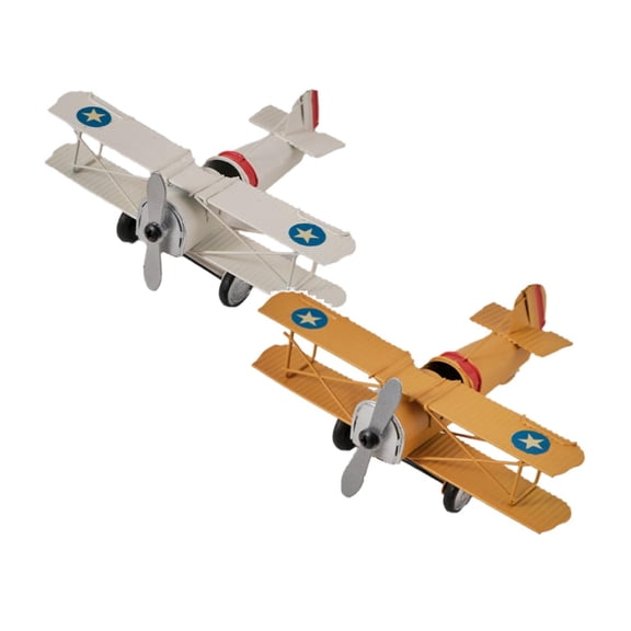 XUYAN 2PCS Vintage Airplane Model: Airplane Model Ornament Metal Biplane Plane Home Decor Desktop Decoration for Boys & Girls Birthday Gift, Children's Day Gifts,Yellow+White