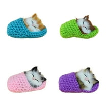 XUYAN 4PCS Cute Sleeping Cat Slippers Sounding Plush Animal Toy Decor Kids Gift Dolls & Stuffed Toys for 2 3 4 Years Old Toddlers Girls Boys Christmas Birthday Gifts